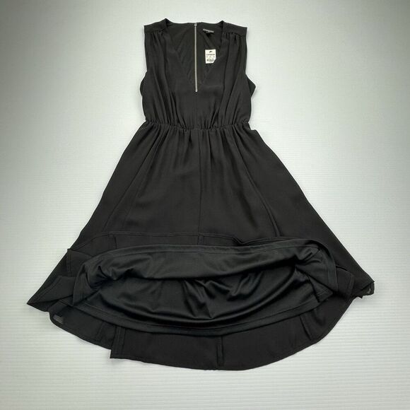 Express Black Sleeveless V Neck Open Back Dress Size 6 Lined - Picture 4 of 11